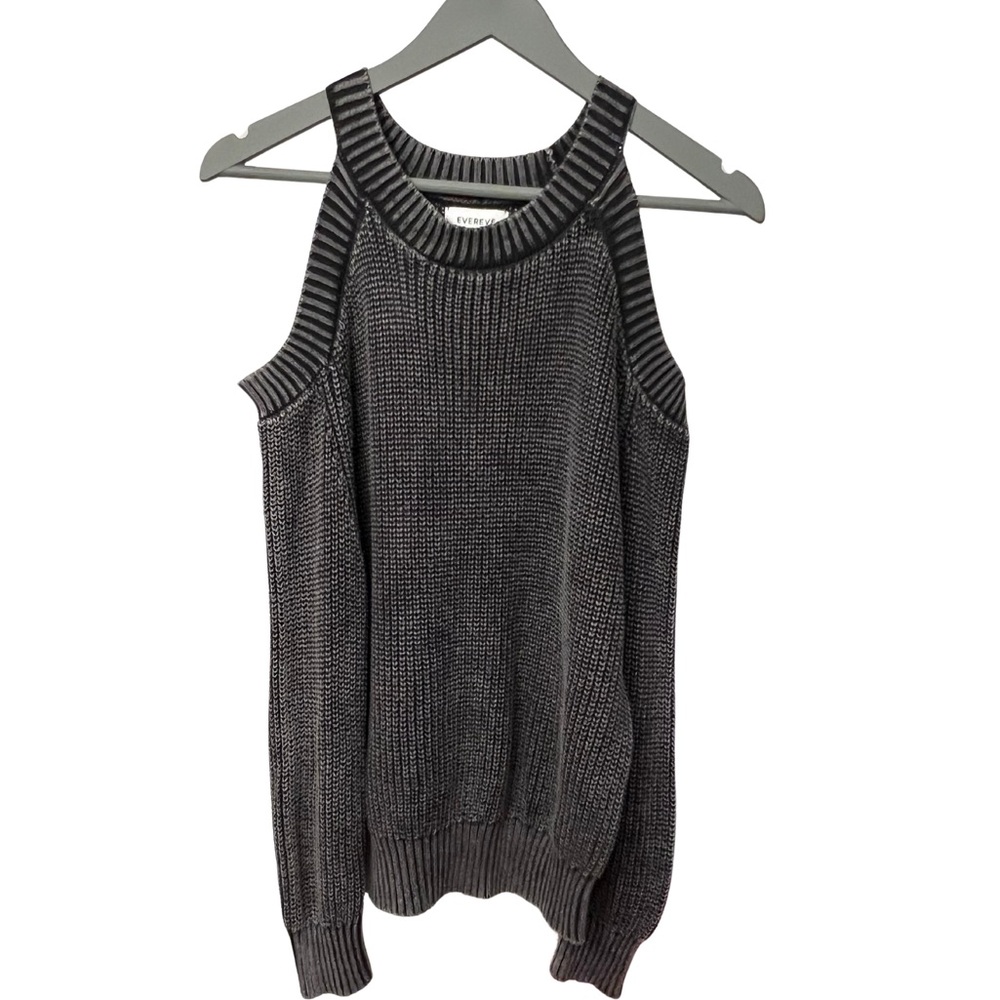 Evereve Knit Charcoal Cold Shoulder Sweater XS Night Out Minimalist